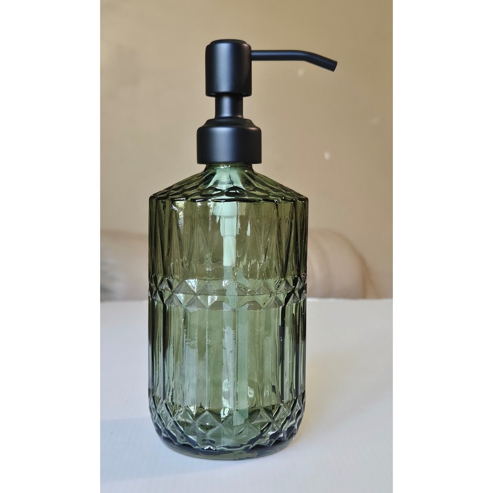 JASAI Green Glass Dispenser Matte Black Pump Dazzle 18oz Bathroom Kitchen